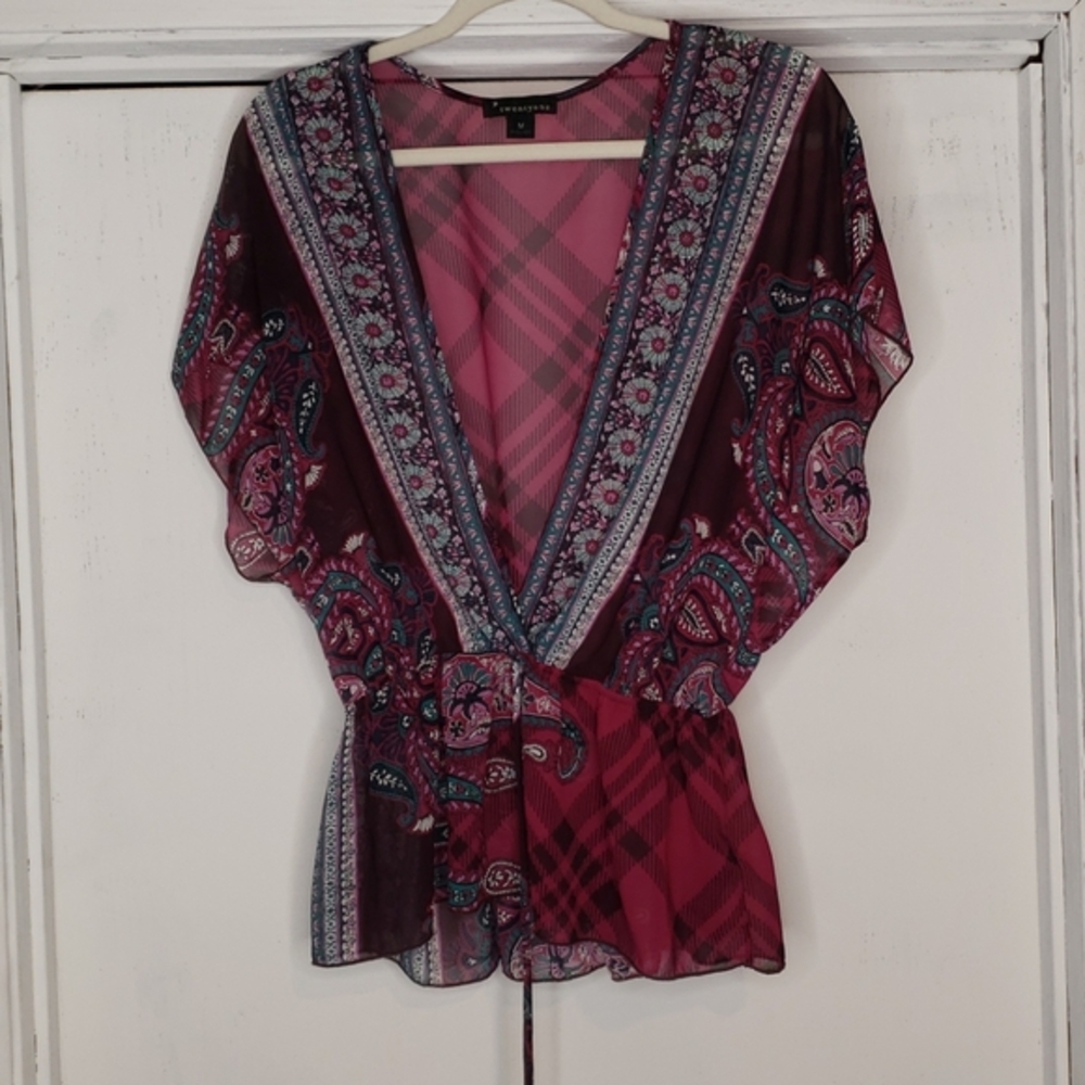 Twenty-one Fuschia &Black Paisley Sheer Blouse